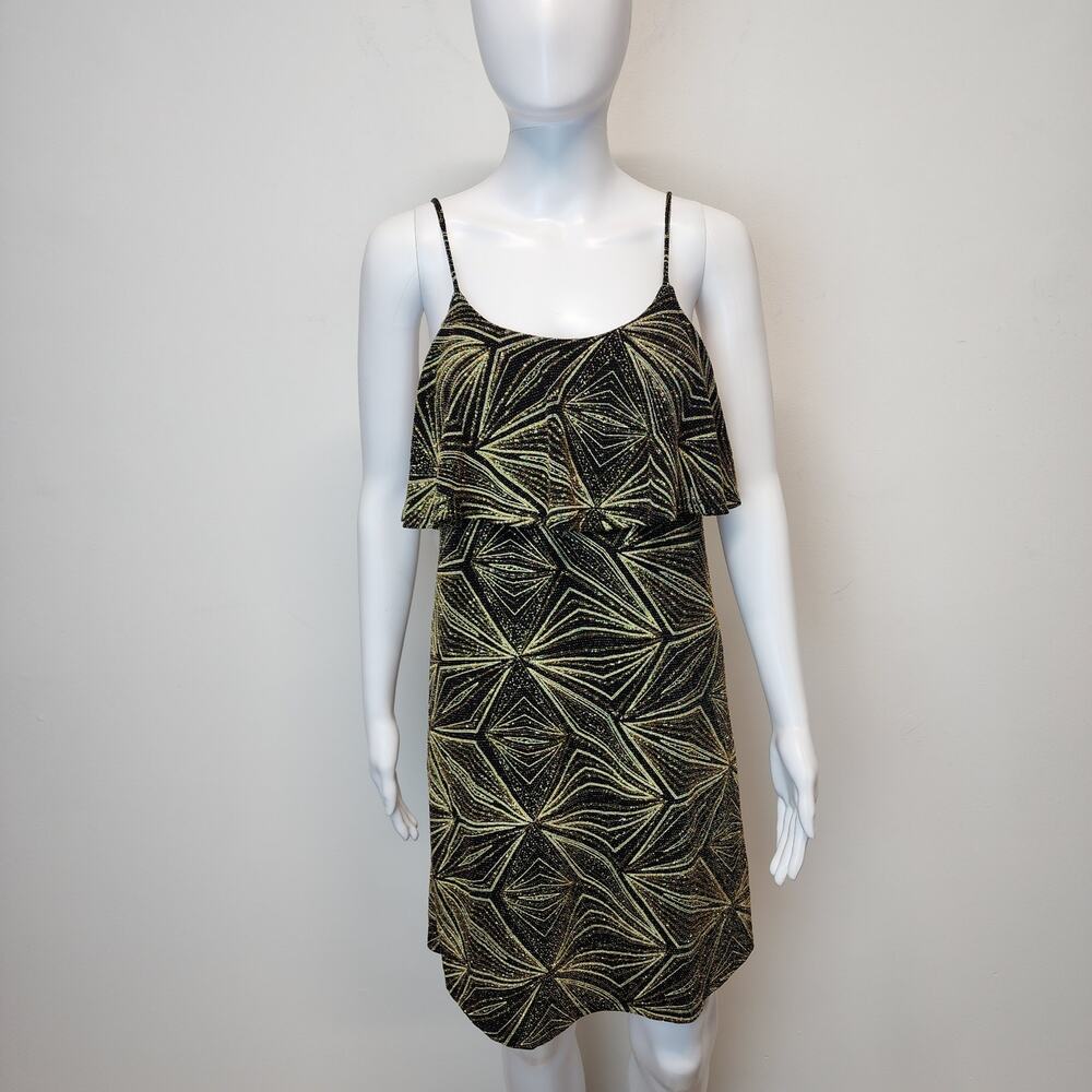 Everly Anthropologie Gold Sparkle Mini Dress Size S Black Stretch Glam New Years